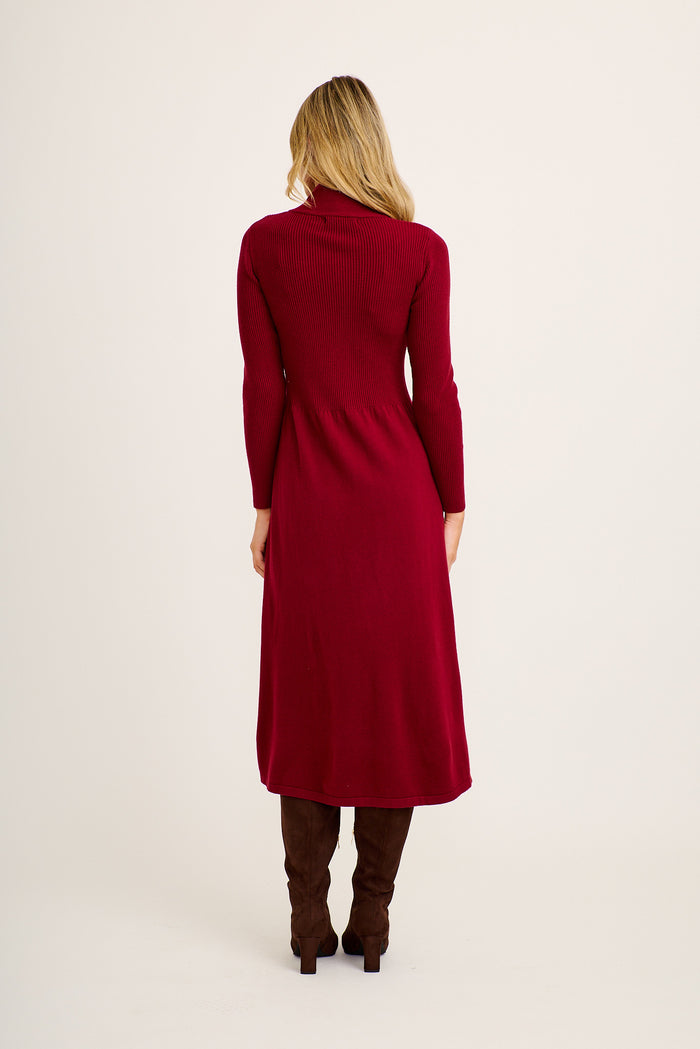 Contour Knit Zip Midi Dress in Wine back