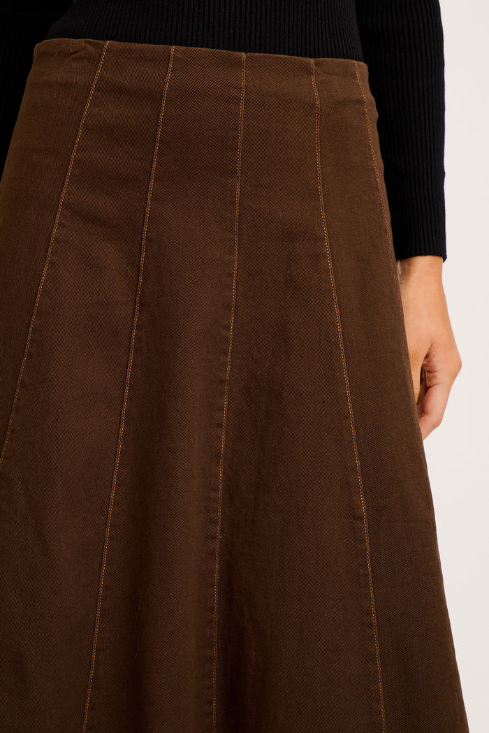 Destiny Maxi Skirt in Chocolate Denim detail