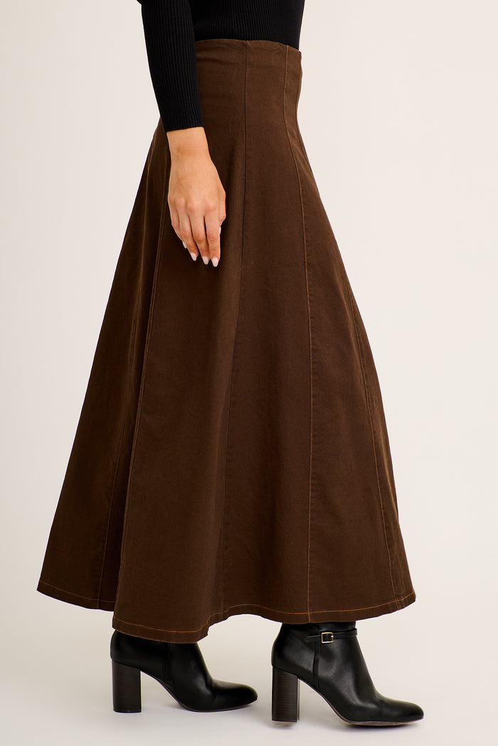 Destiny Maxi Skirt in Chocolate Denim side