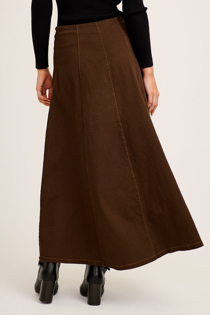 Destiny Maxi Skirt in Chocolate Denim back