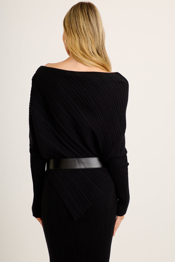 Astra Knit Top in Black with Belt back