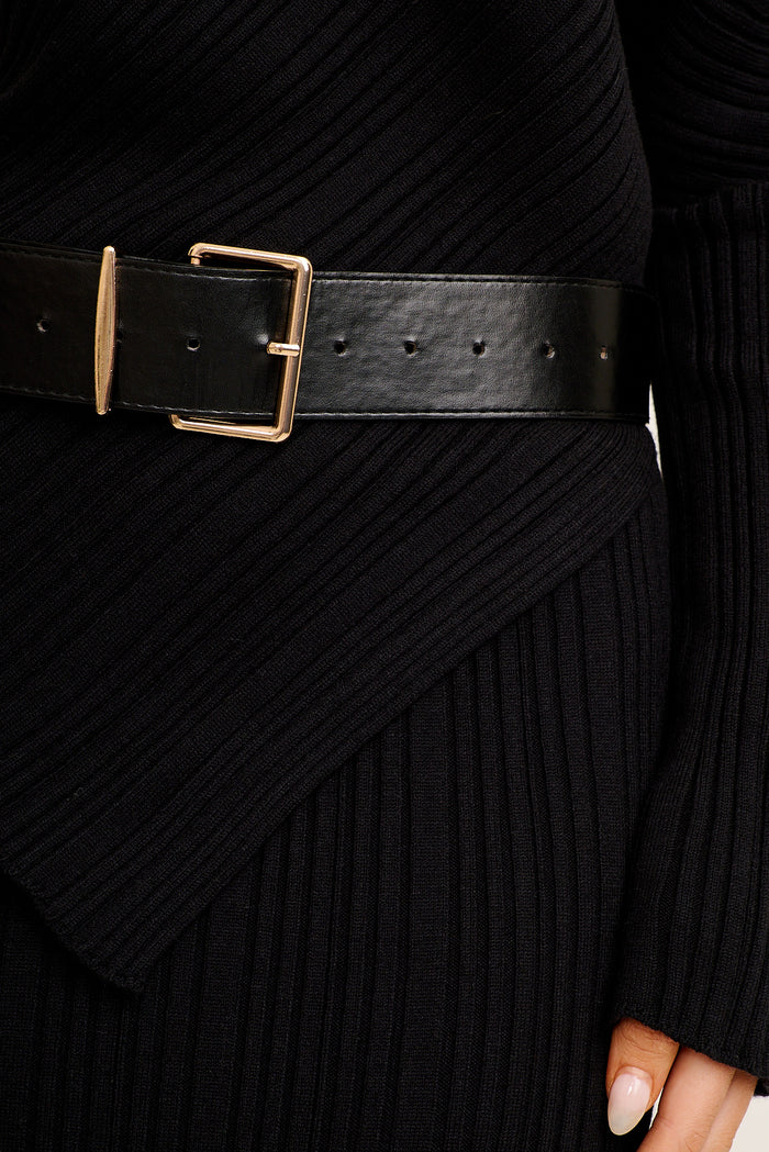 Astra Knit Top in Black with Belt detail