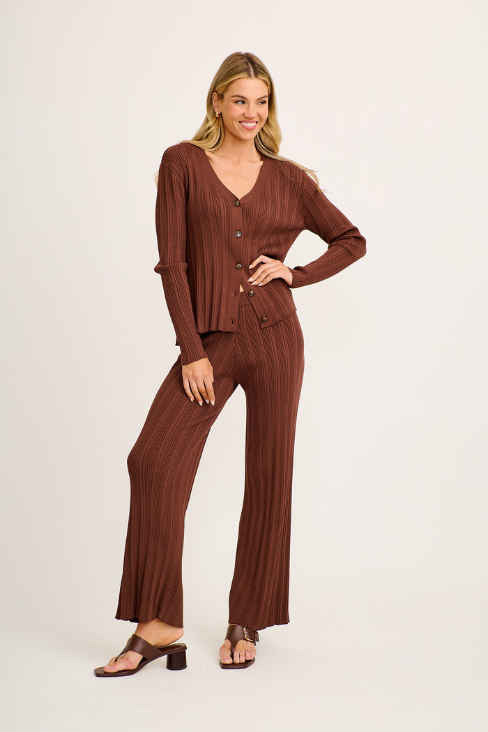 Avenue Knit Cardigan in Chocolate full length
