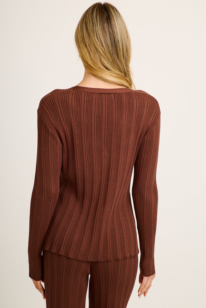 Avenue Knit Cardigan in Chocolate back