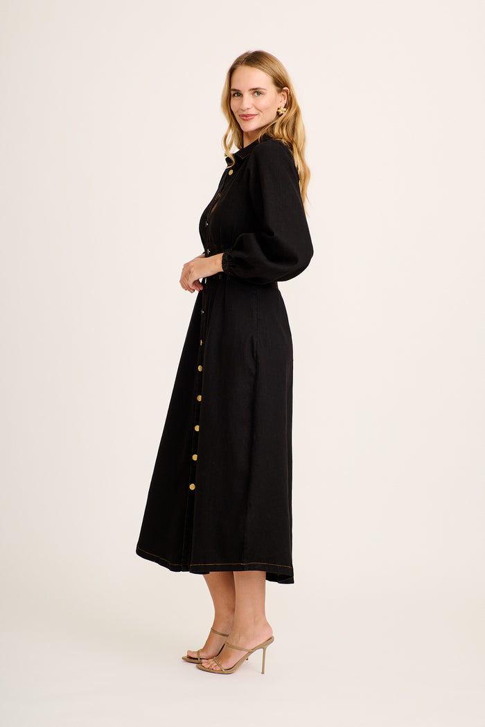 Avenue Maxi Dress in Black Denim side