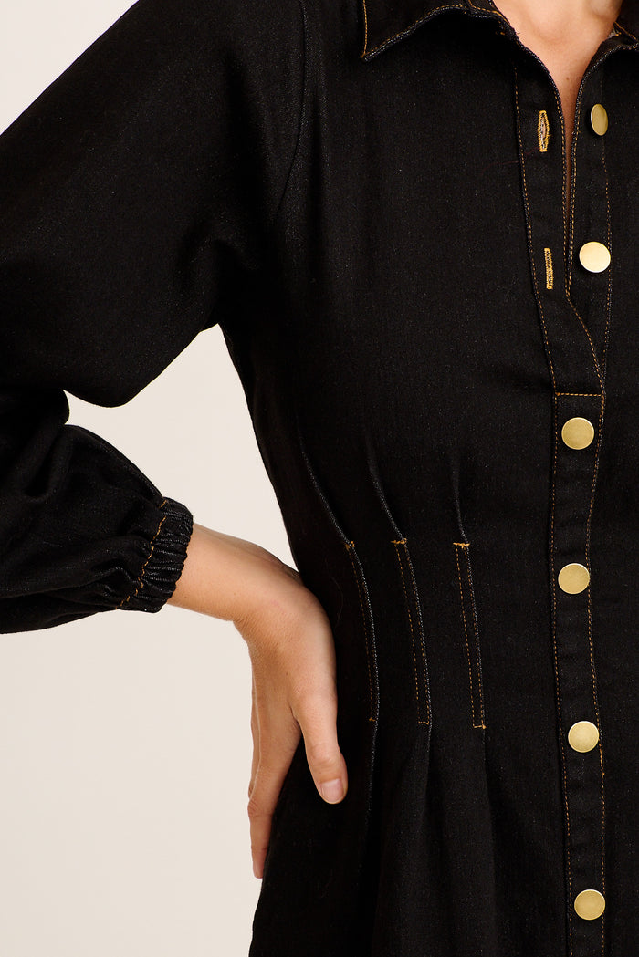 Avenue Maxi Dress in Black Denim detail