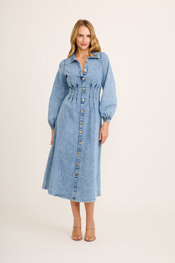 Avenue Maxi Dress in Blue Denim full length