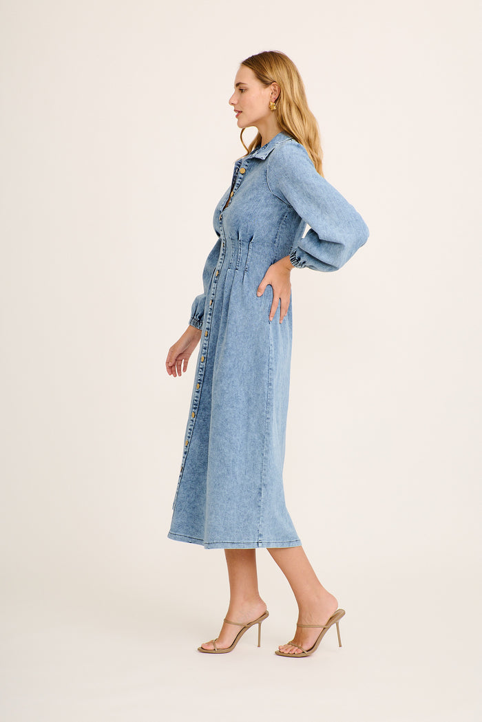 Avenue Maxi Dress in Blue Denim side