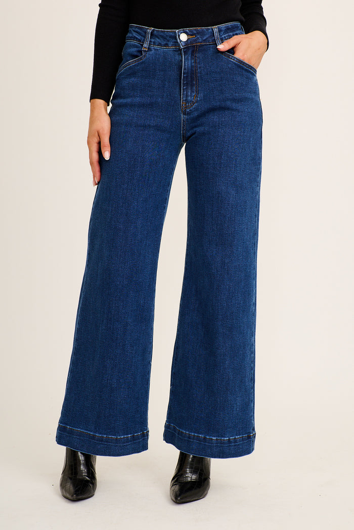Torin High Rise Wide Leg Jean in Mid Blue Denim