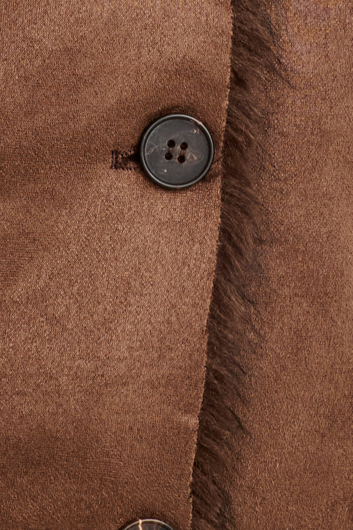 Cocoa Luxe Reversible Faux Fur Jacket in Chocolate fabric reverse