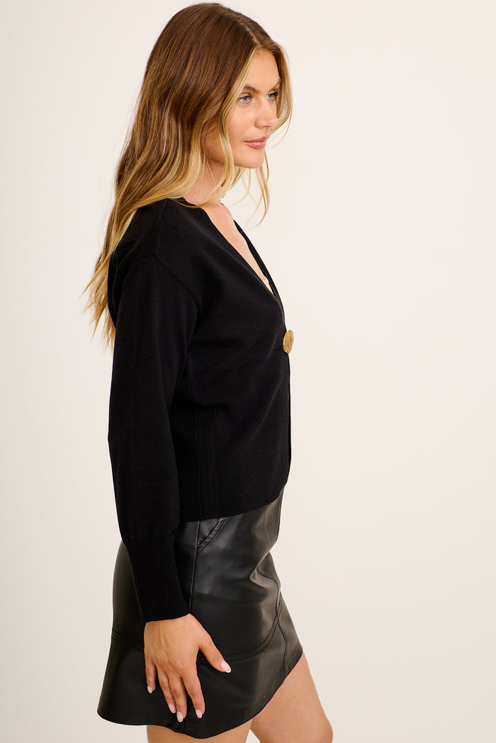 Minimalist Knit Cardigan in Black side