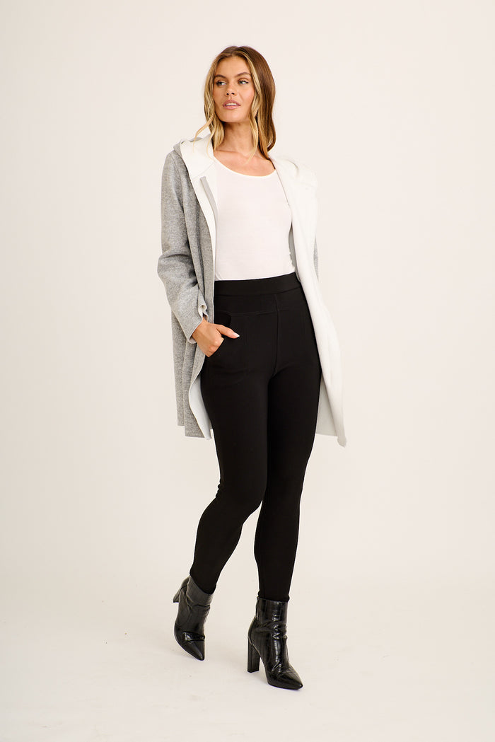 Jordana Stretch Legging in Black Fleece Back full length