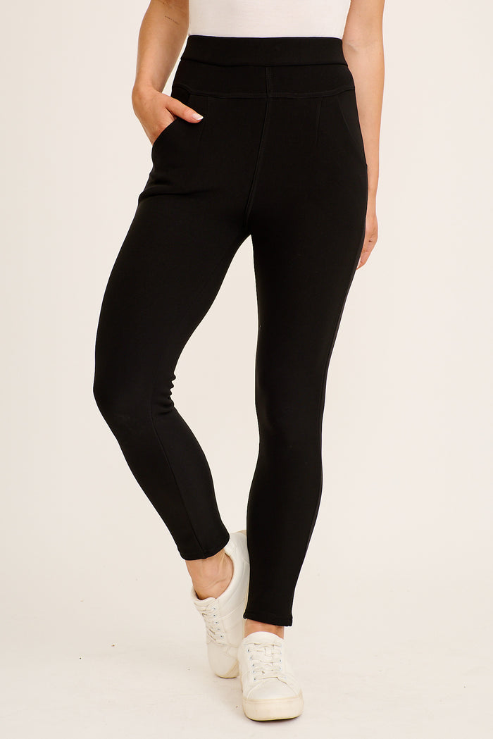 Jordana Stretch Legging in Black Fleece Back front