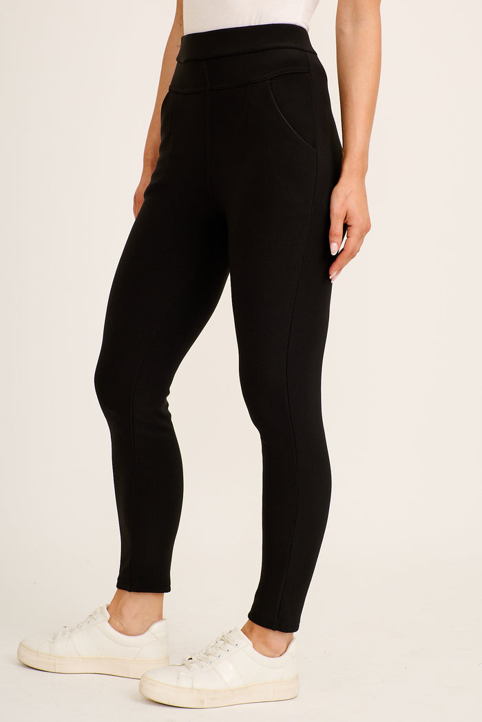 Jordana Stretch Legging in Black Fleece Back side