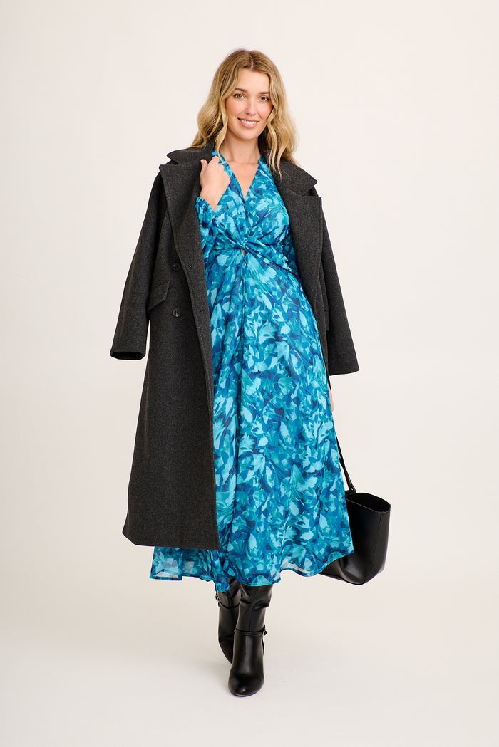 Lily Anne Maxi Dress in Teal Watercolour Chiffon full length