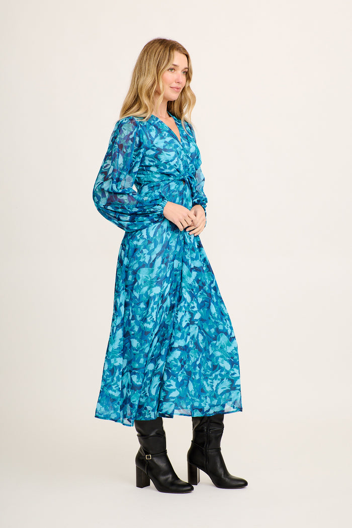 Lily Anne Maxi Dress in Teal Watercolour Chiffon side