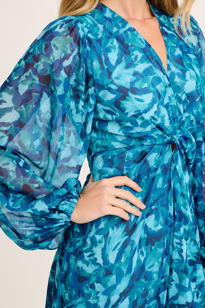 Lily Anne Maxi Dress in Teal Watercolour Chiffon detail