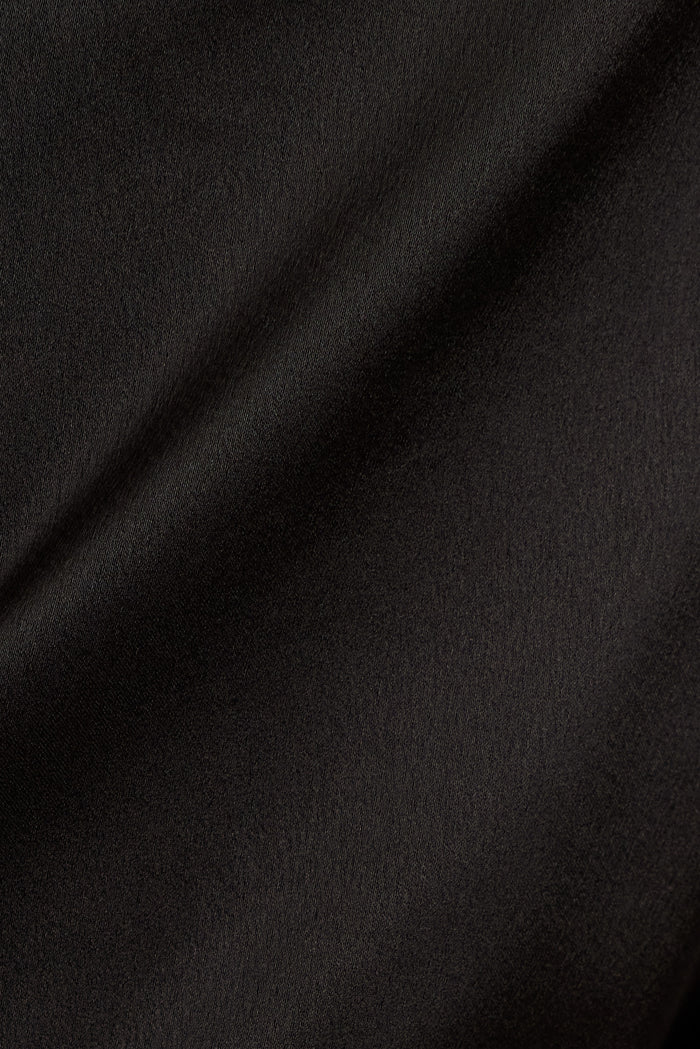 Hailey Off Shoulder Top in Black Satin with Lace Trim fabric