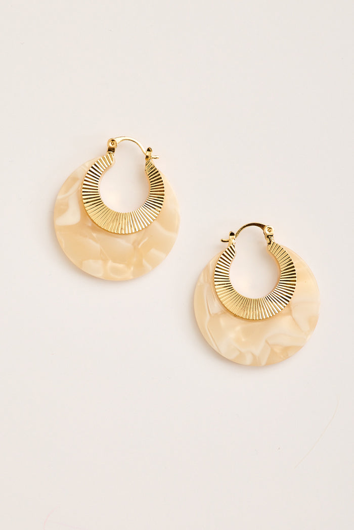 Talia Hoop Earrings in Gold with Cream Marble flatlay