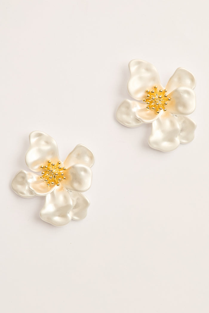 Maia Stud Flower Earrings in Silver flatlay