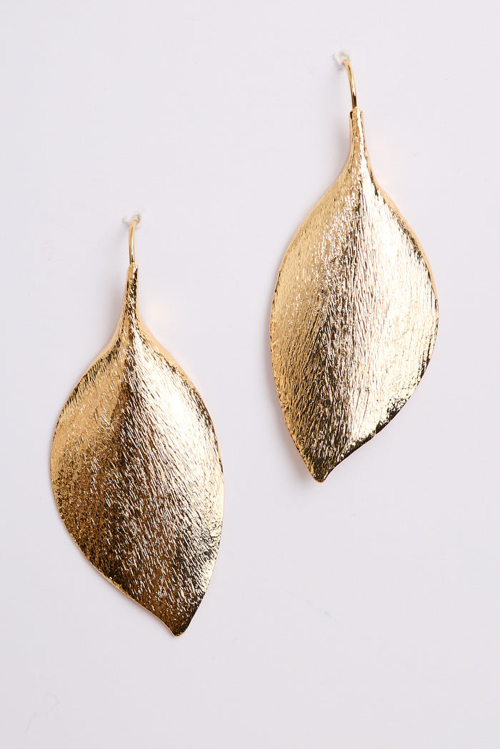 Levana Drop Leaf Earrings in 18K Gold flatlay