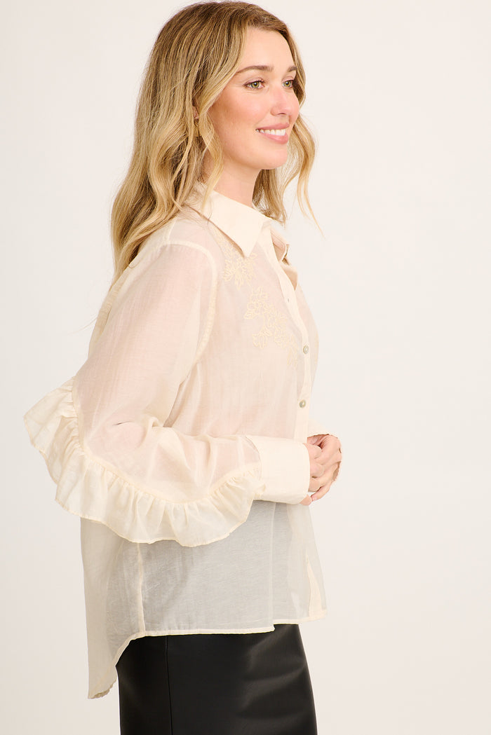 Ayala Shirt in Beige Embroidery Cotton Blend side