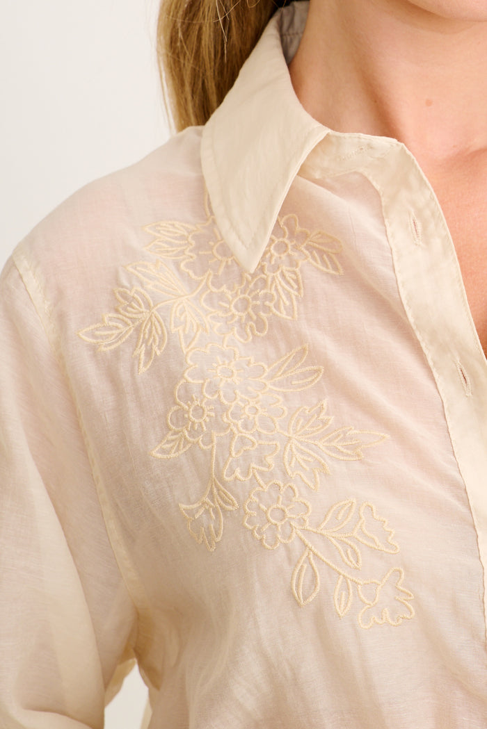 Ayala Shirt in Beige Embroidery Cotton Blend detail
