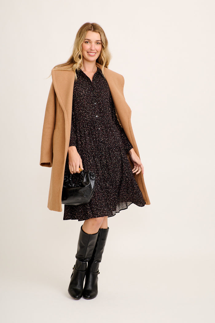 Glorietta Smock Dress In Black Multi Speckle