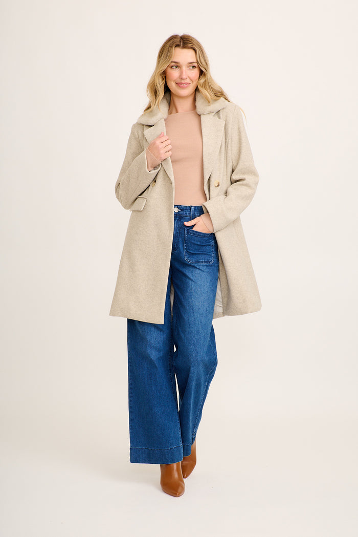 Aretha Coat in Taupe full length