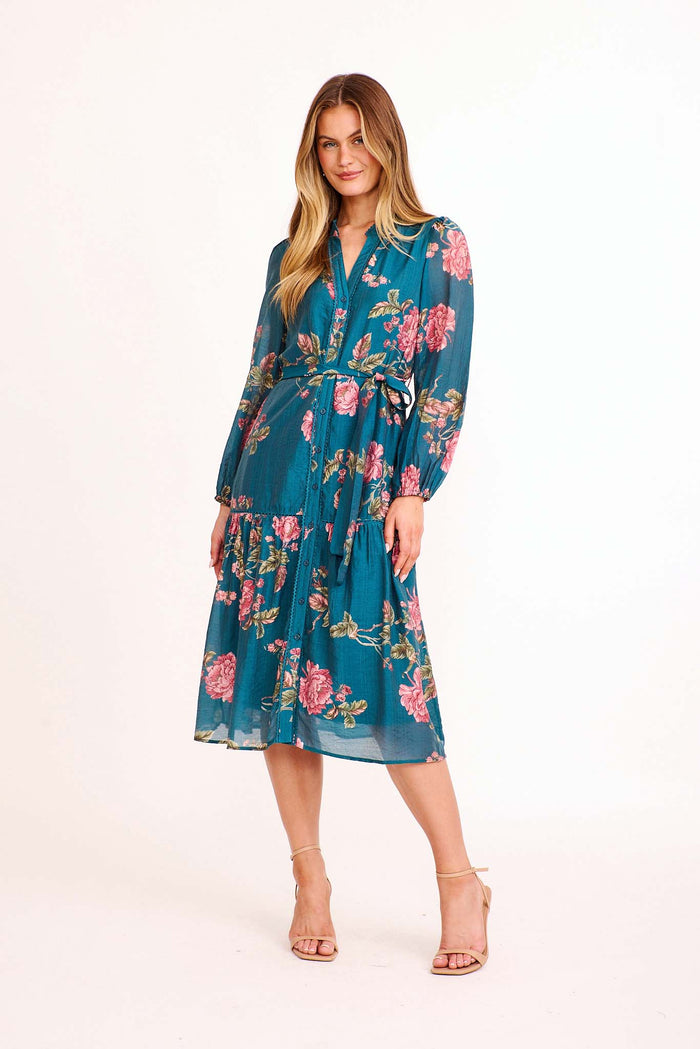 Freida Midi Dress in Teal Floral