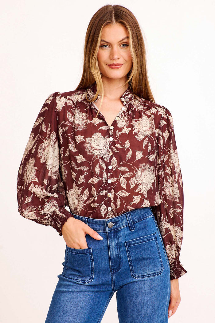 Primrose Top in Wine Floral Cotton Blend
