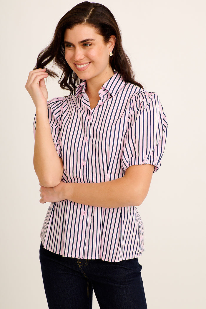 Rosaria Shirt in Pink Stripe Cotton