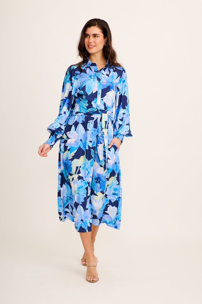 Dolce Maxi Shirt Dress in Blue Floral