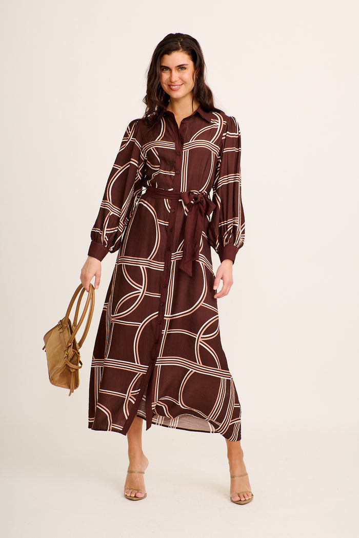 Cosgrove Maxi Shirt Dress in Chocolate Geometric Print