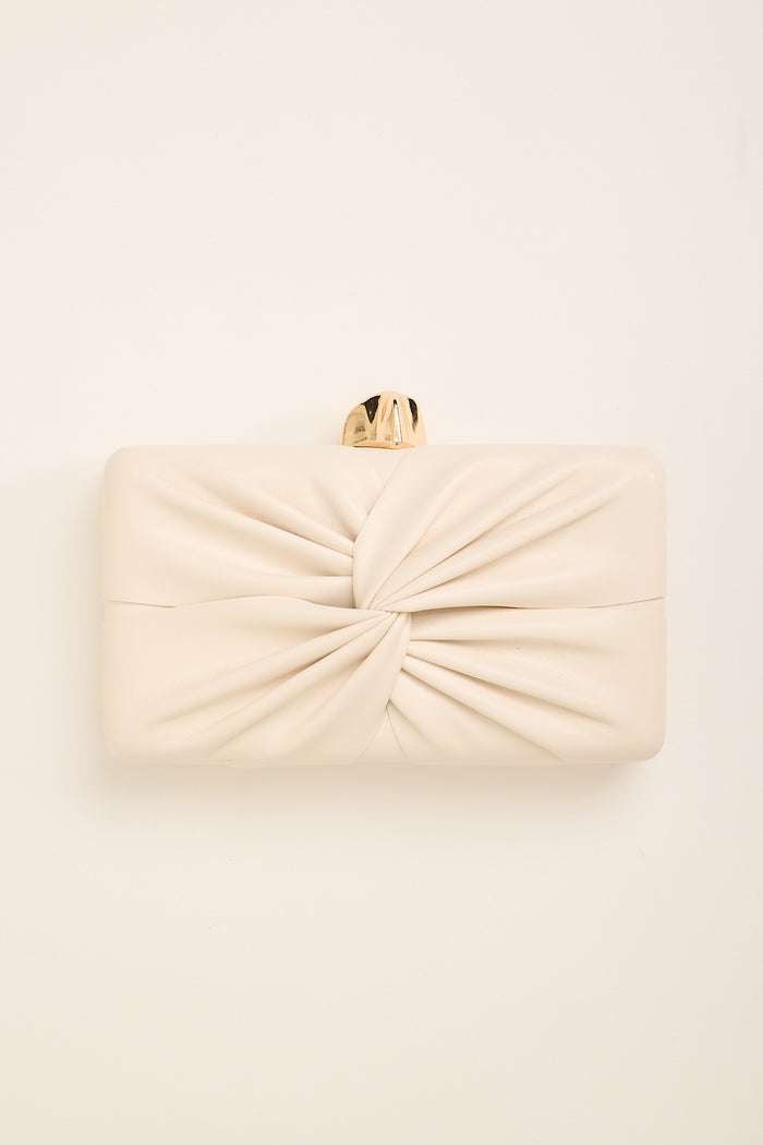 Colette Pleated Clutch in Beige with Gold Clasp