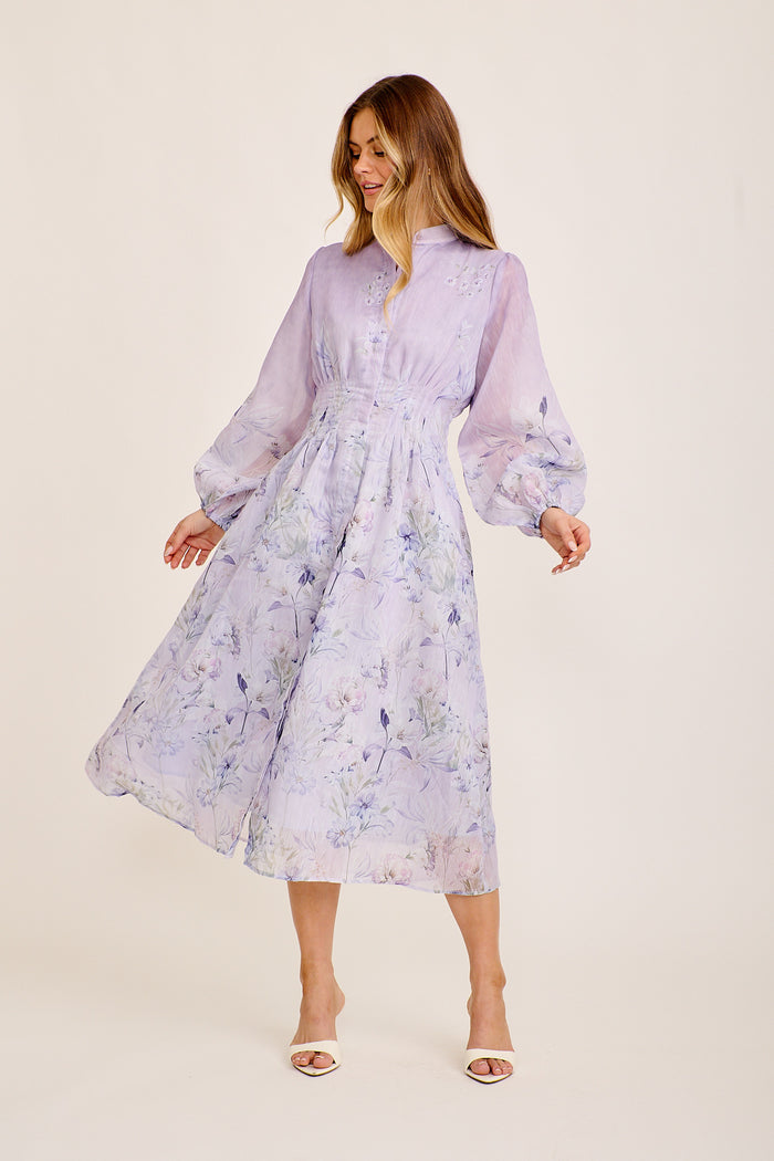 Magnolia Bloom Maxi Dress in Lilac Floral Linen Blend