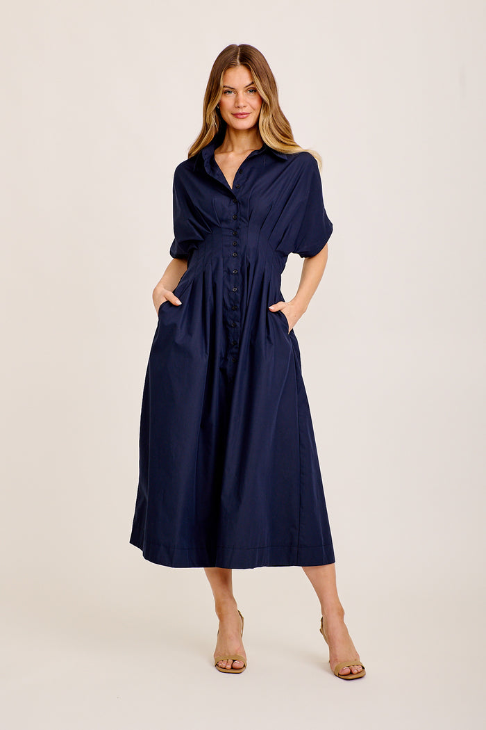 Devlin Maxi Shirt Dress in Navy Cotton Blend