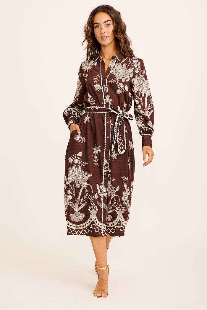 Willona Midi Shirt Dress in Chocolate Placement Print