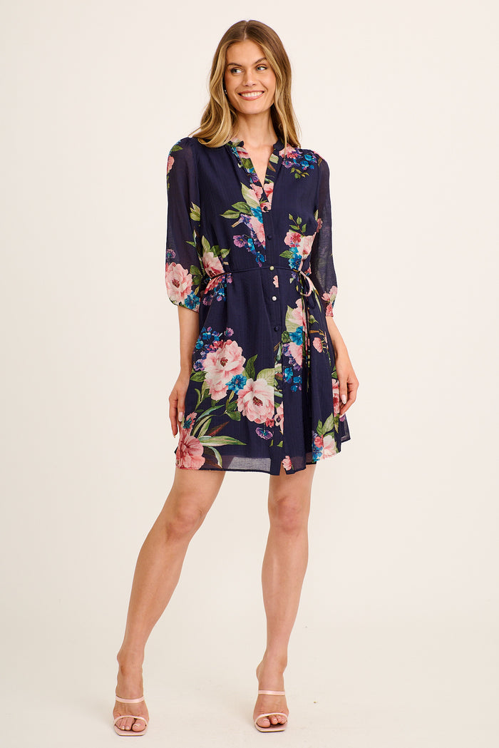 Zinnia Dress in Navy with Garden Floral