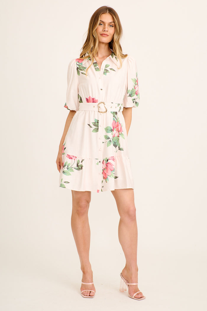 Fiore Shirt Dress in Blush with Pink Floral