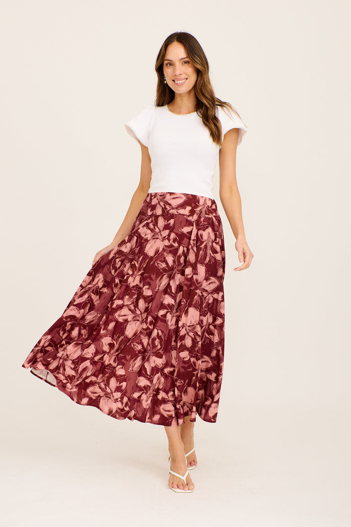 Wine Pink Floral Skirt Back