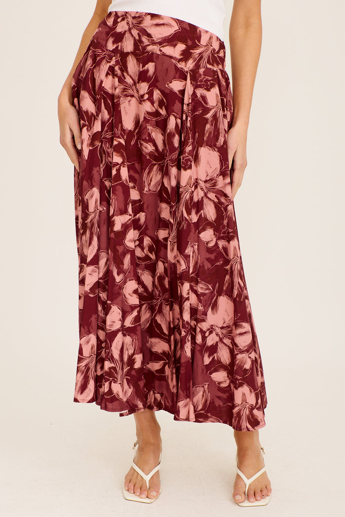 Wine Pink Floral Skirt full-length