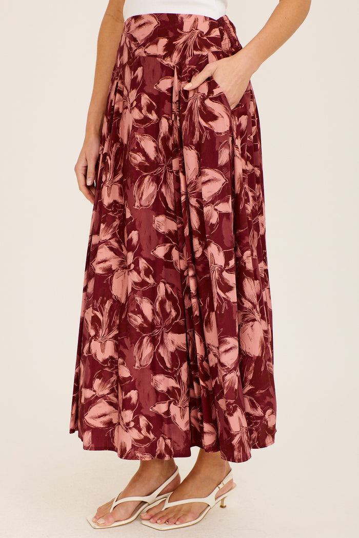 Wine Pink Floral Skirt Front