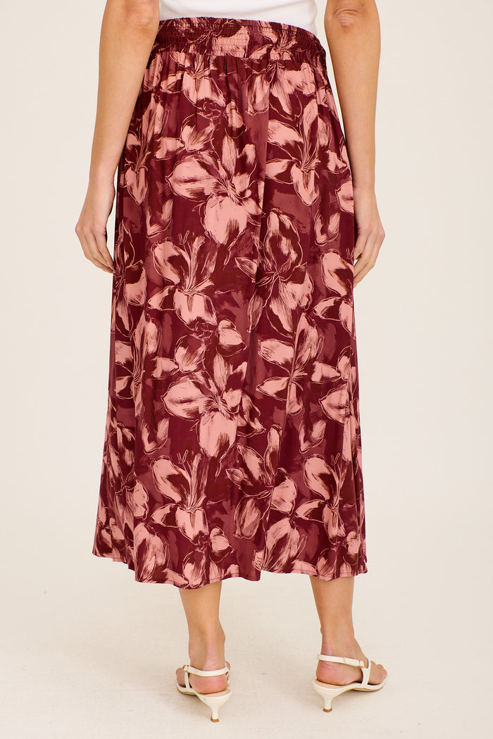 Wine Pink Floral Skirt Side