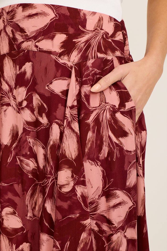 Wine Pink Floral Skirt Detail
