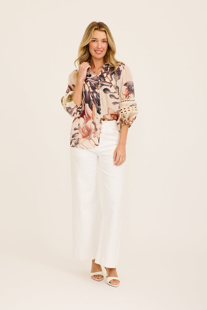 Cream Tropical Floral Top Back