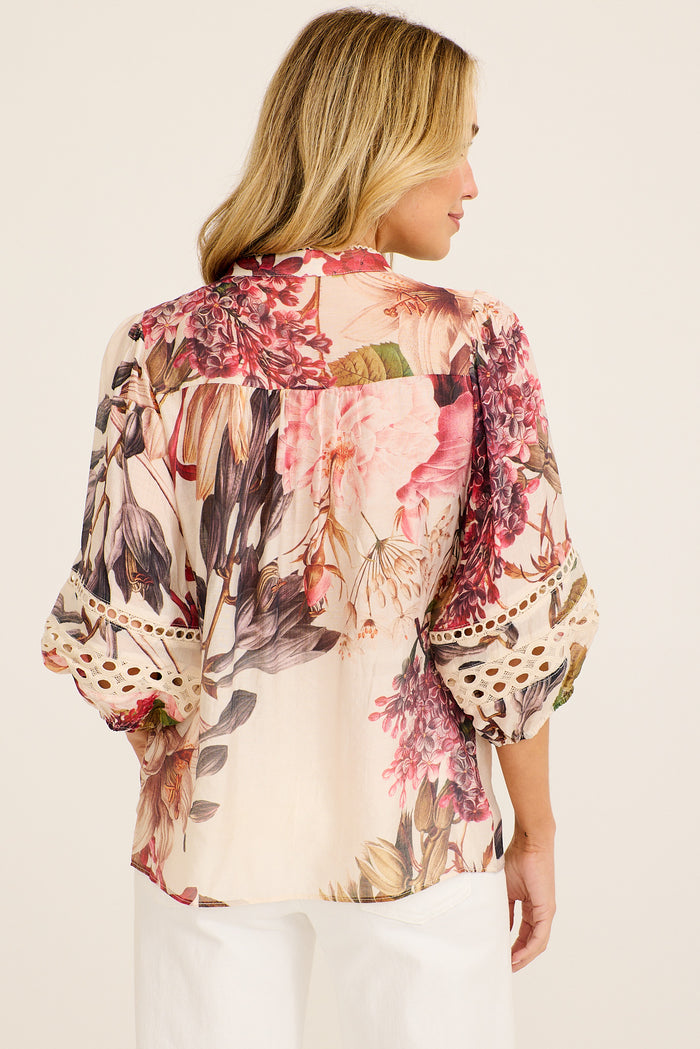 Cream Tropical Floral Top Side