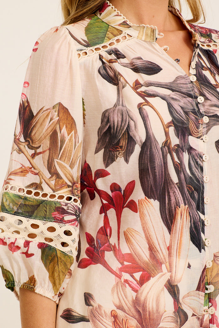 Cream Tropical Floral Top Detail