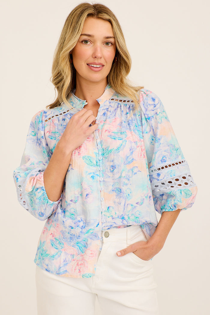 Blue Floral Top full-length