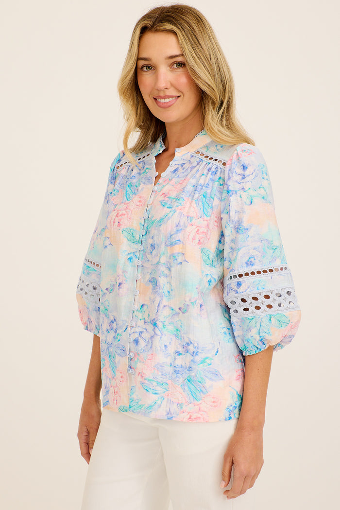 Blue Floral Top Front